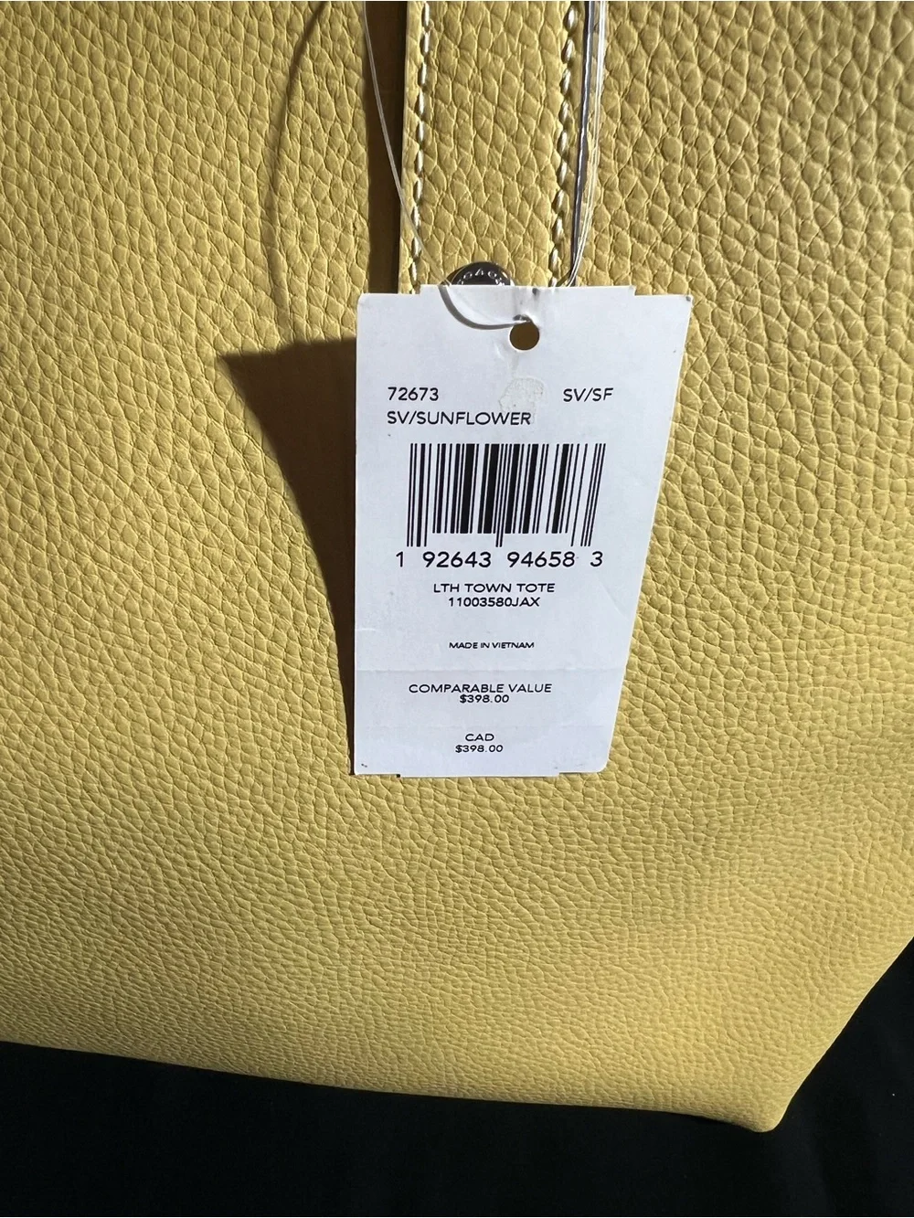 Coach Yellow Pebbled Leather Tote NWT